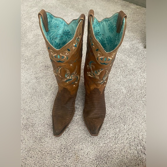 RARE Corral lizard brown and turquoise cowgirl boots - Picture 3 of 10